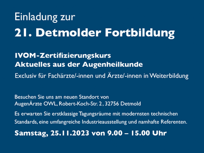 21. Detmolder Fortbildung für Fachärzte/-innen und Ärzte/-innen in Weiterbildung am am 25.11.2023